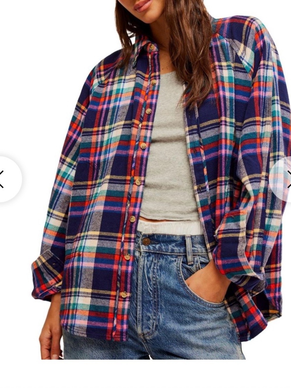 NWT Free People Boy Meets Girl Plaid Shirt size XL